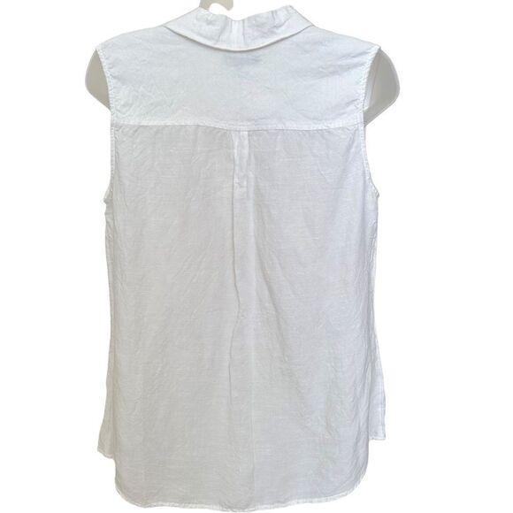 Croft & Barrow White Linen Minimalist Button Sleeveless Tank Top Blouse Shirt - Picture 8 of 8